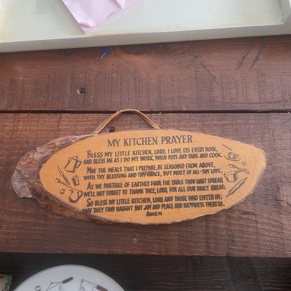 Vintage Wooden Hanging Plaque My Kitchen Prayer 10" x 3 1/2"